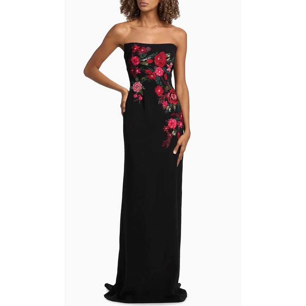 $1595 Rene‎ Ruiz Black Strapless Floral Sequin Evening Gown Maxi Dress Sz 4